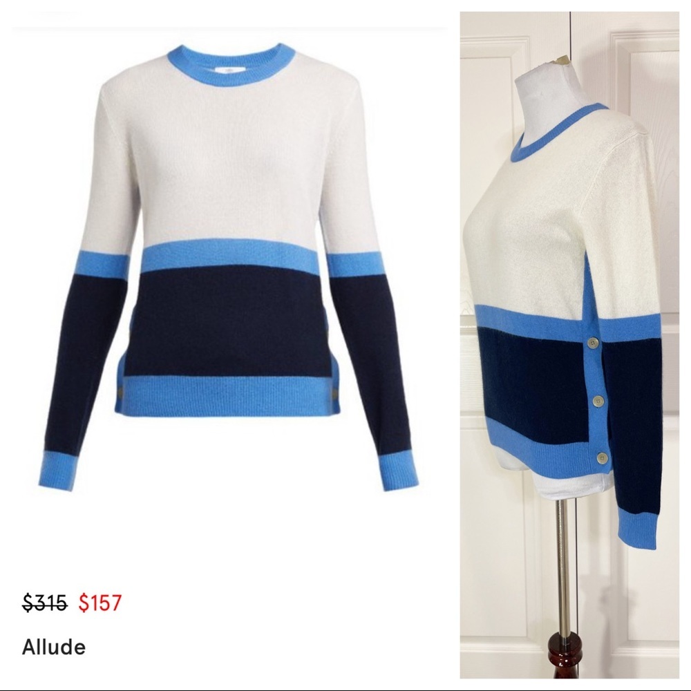 NWT! Cashmere! Allude - Colour Block Cashmere Sweater  - Blue multi cream